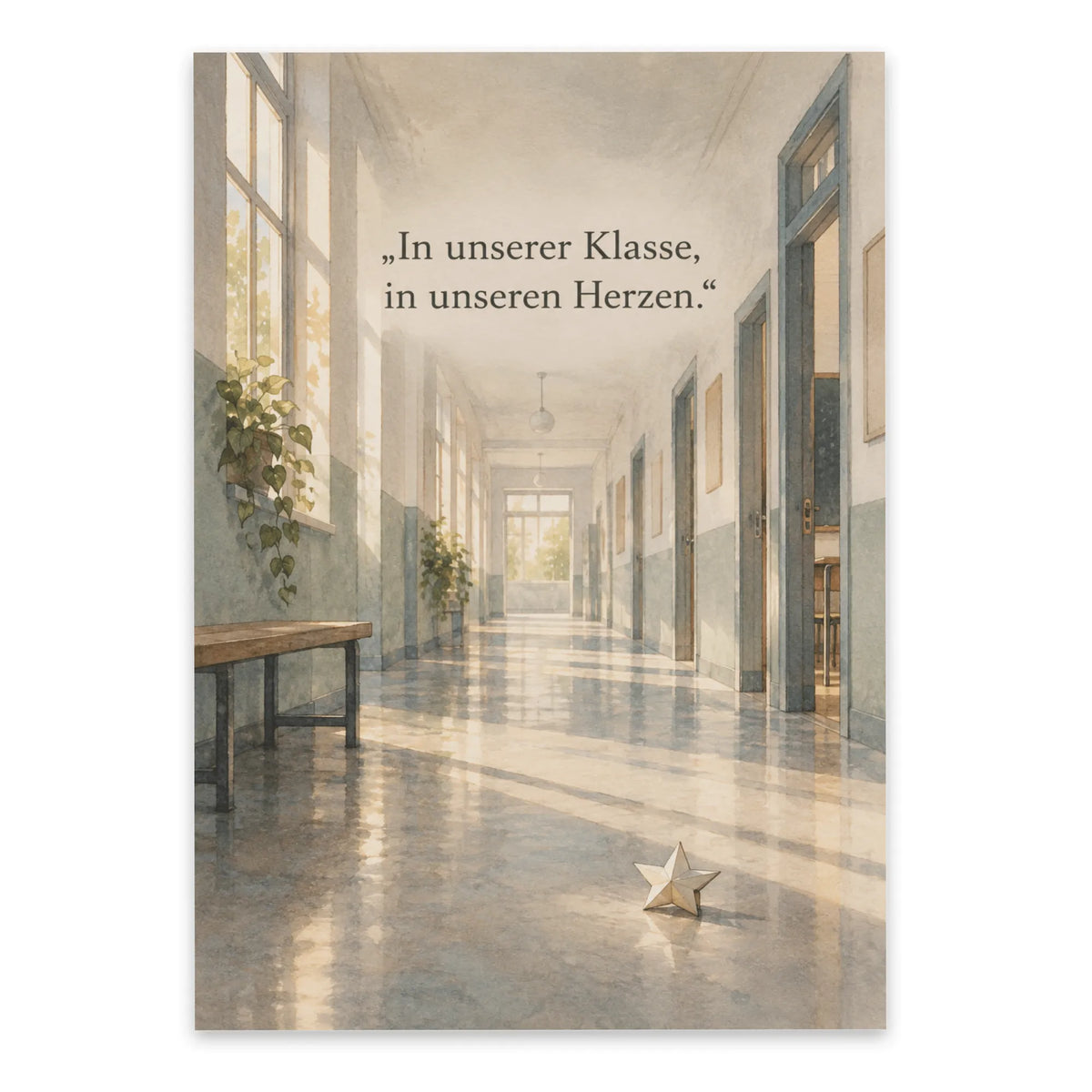 Einfühlsame Trauerkarte für den Klassenkameraden mit Schulflur