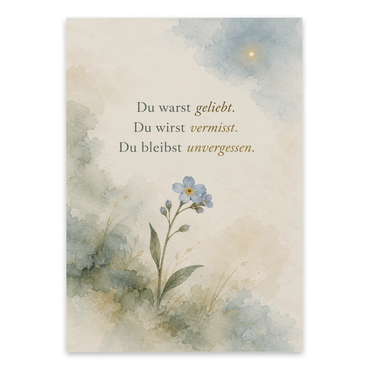 Einfühlsame Trauerkarte bei Fehlgeburt mit Vergissmeinnicht