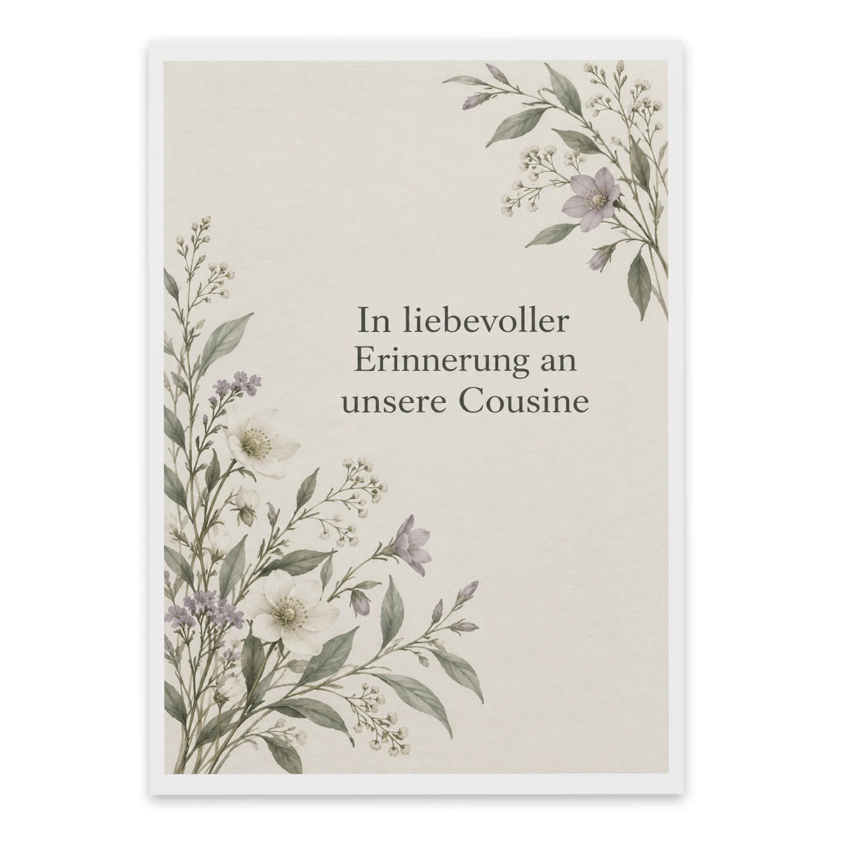 Einfühlsame Trauerkarte für die Cousine mit zarten Wildblumen
