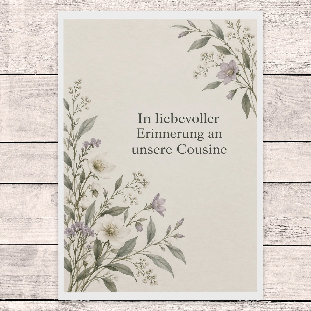 Einfühlsame Trauerkarte für die Cousine mit zarten Wildblumen