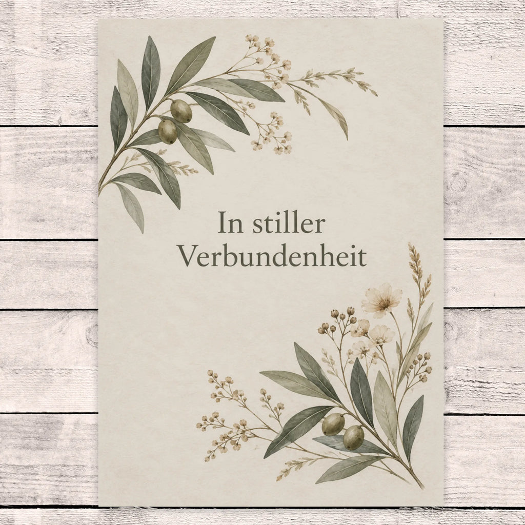 Würdevolle Trauerkarte zum Abschied nehmen mit Olivenzweig|p:2022245|h:06ff0b5b171e48a7e16e06b93371b057