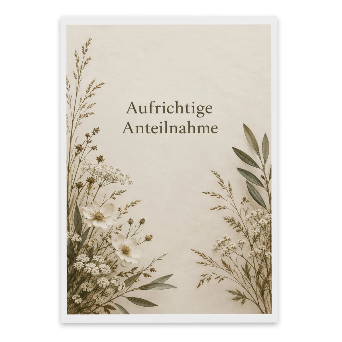 Würdevolle Trauerkarte mit aufrichtiger Anteilnahme und Blumenkranz