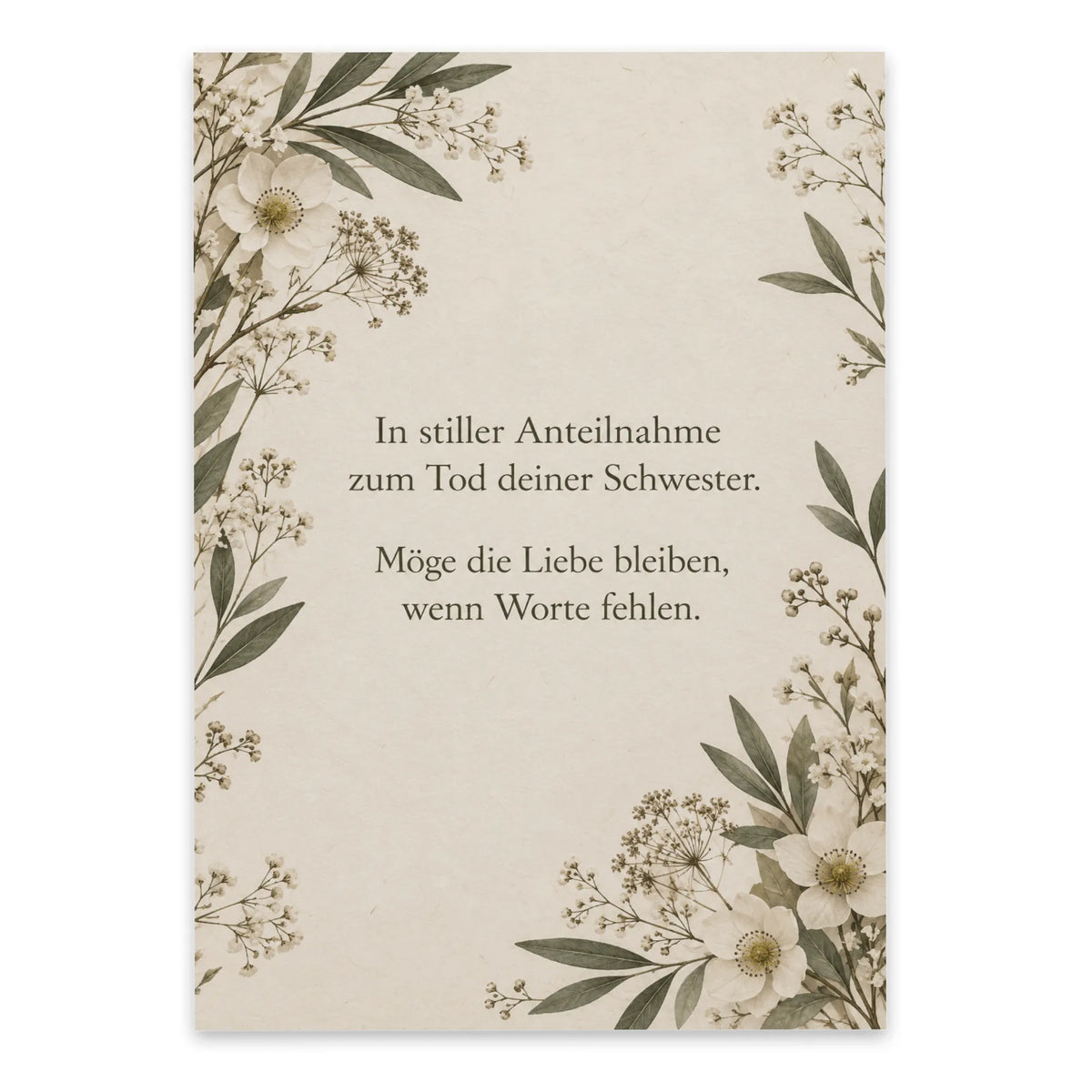 Einfühlsame Beileidskarte zum Tod der Schwester mit Wildblumen