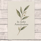Würdevolle Trauerkarte in tiefer Anteilnahme mit Olivenzweig|p:2022257|h:d8fcc0c8843409c2305181cc162de14c