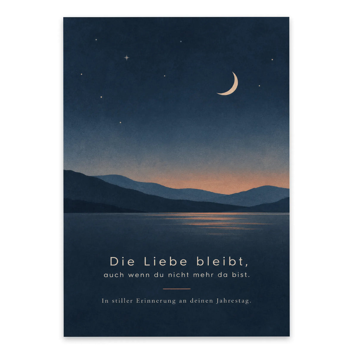 Einfühlsame Trauerkarte zum Jahrestag mit ruhigem Mond