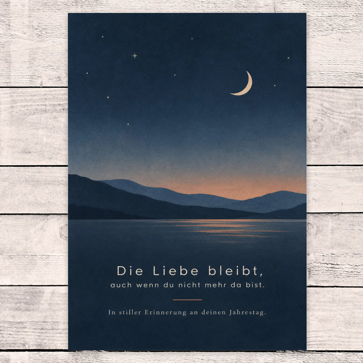 Einfühlsame Trauerkarte zum Jahrestag mit ruhigem Mond