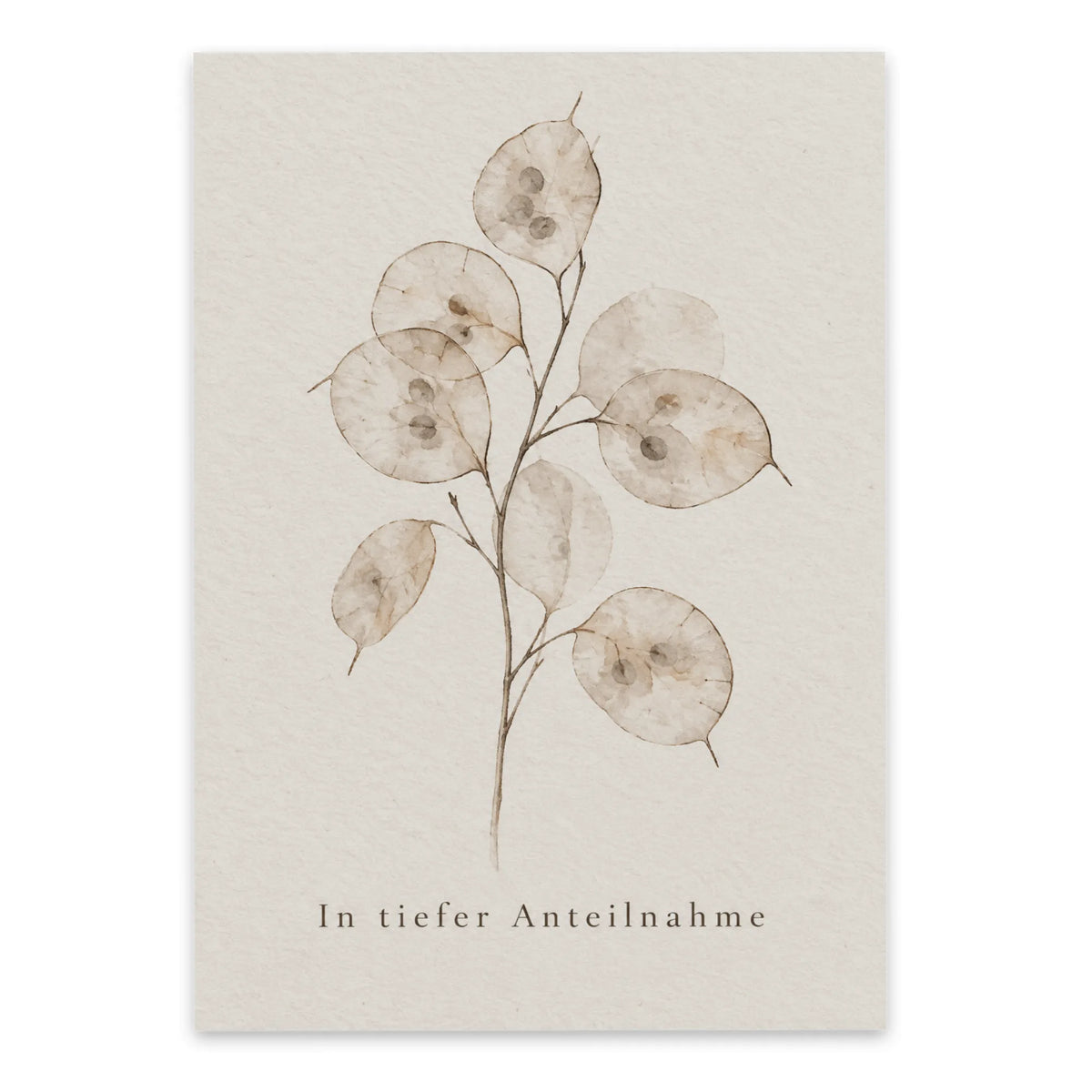 Einfühlsame Trauerkarte in tiefer Anteilnahme mit Lunaria-Zweig