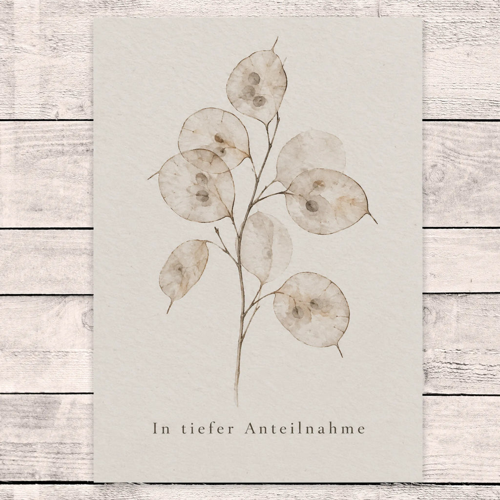 Einfühlsame Trauerkarte in tiefer Anteilnahme mit Lunaria-Zweig|p:2022266|h:f89a9c91a34999be2c08602d43b5c922