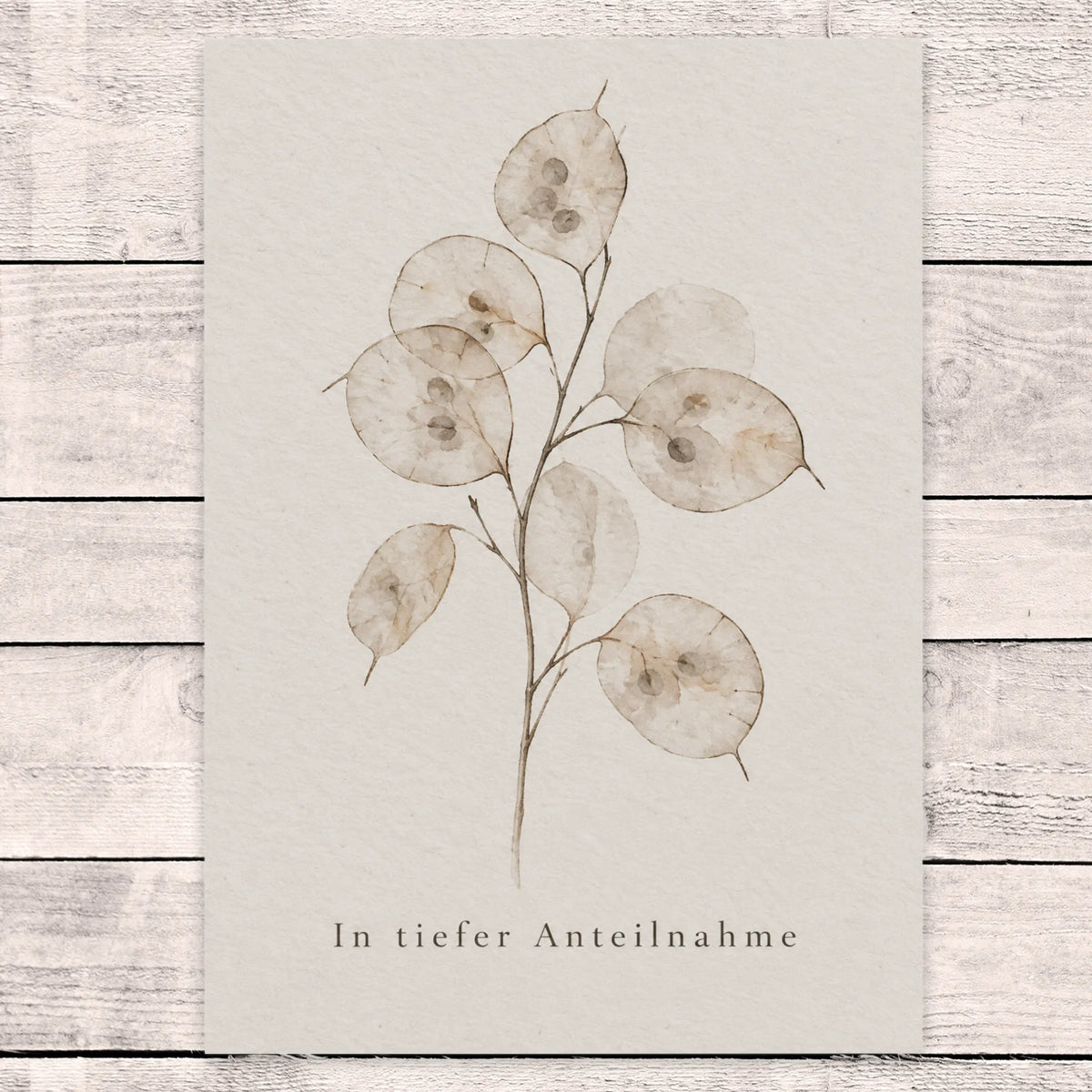 Einfühlsame Trauerkarte in tiefer Anteilnahme mit Lunaria-Zweig