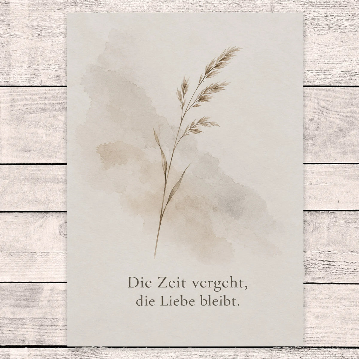 Einfühlsame Trauerkarte zum Jahrestag mit Grashalm