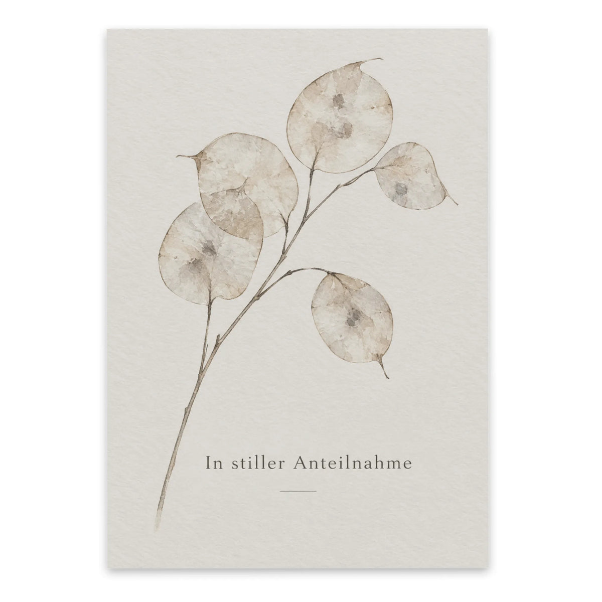 Einfühlsame Trauerkarte in stiller Anteilnahme mit Silberblatt
