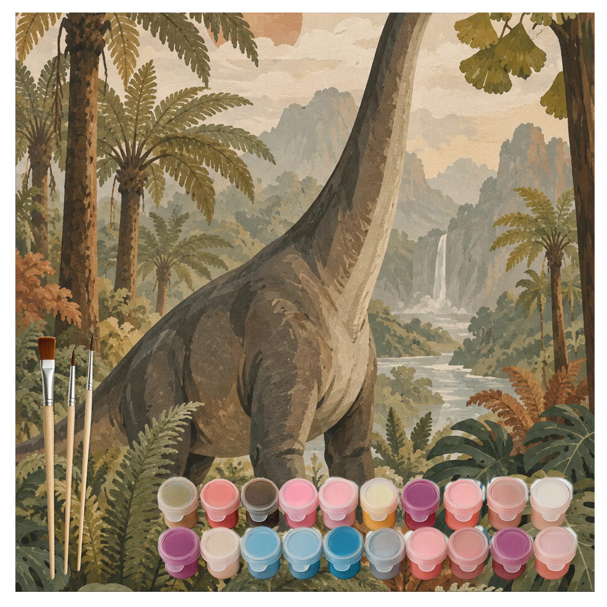 Entspannendes Malen nach Zahlen für Dinosaurierfans mit Brachiosaurus
