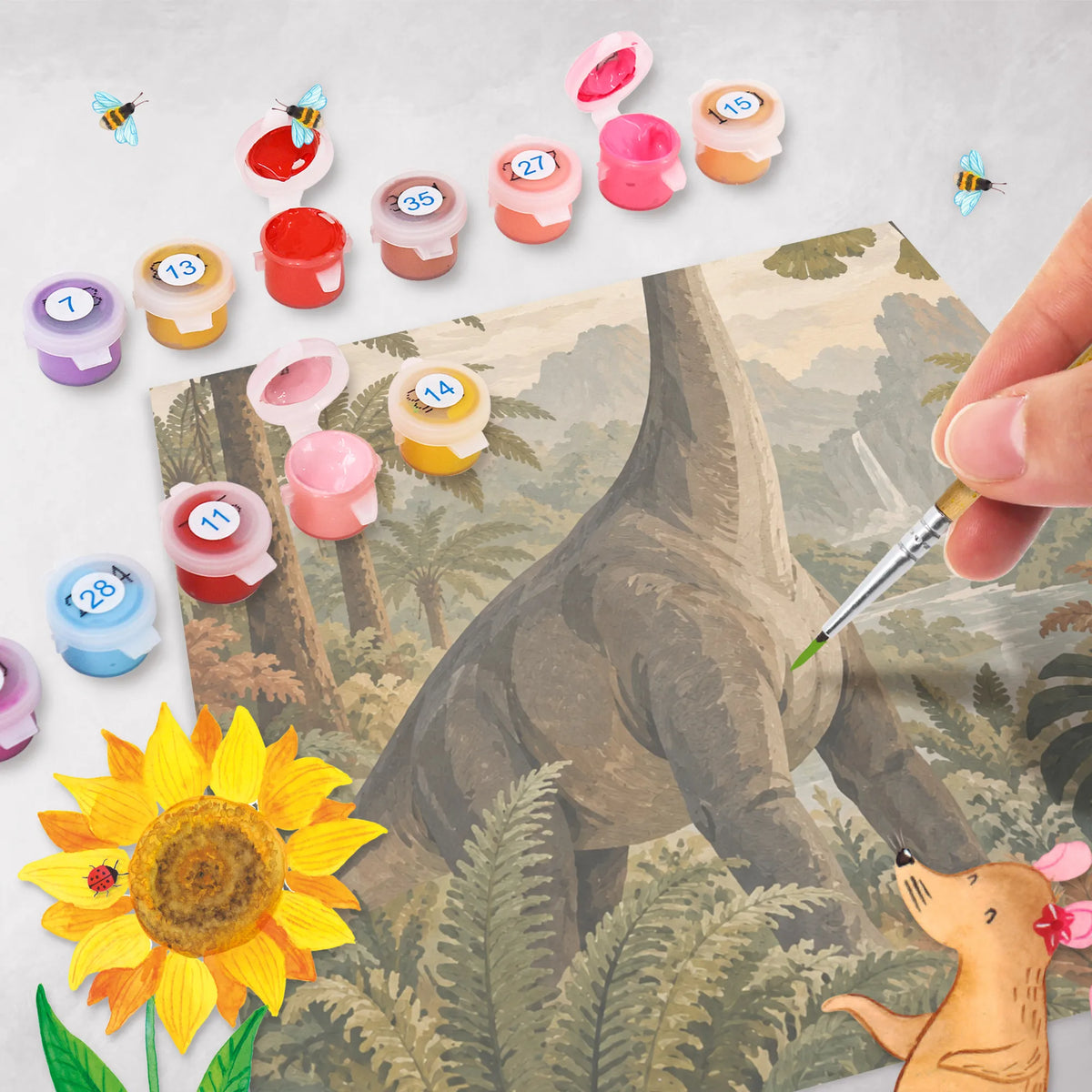 Entspannendes Malen nach Zahlen für Dinosaurierfans mit Brachiosaurus