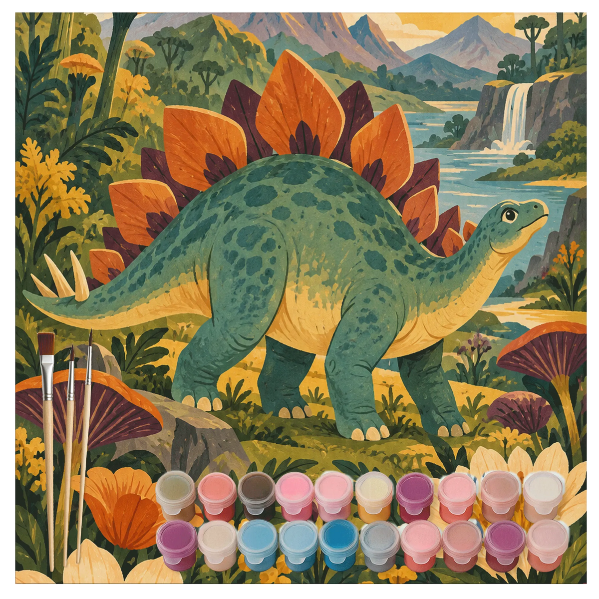 Süßes Malen nach Zahlen mit Dinosaurier Stegosaurus für Kinder