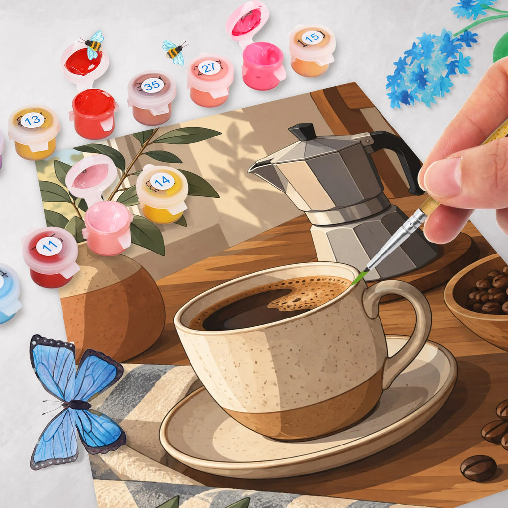 Gemütliches Malen nach Zahlen für Kaffeeliebhaber mit Kaffeetasse|p:2022488|h:5d7d9551f1d6b04f78a78c9a5641965d