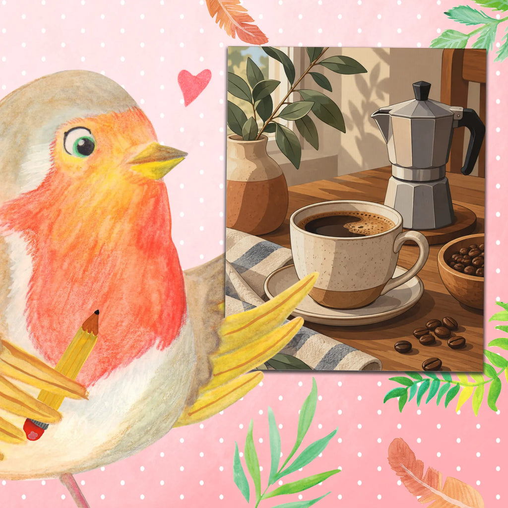 Gemütliches Malen nach Zahlen für Kaffeeliebhaber mit Kaffeetasse|p:2022488|h:e4c51d36f0e65c3238533a38c19740e9