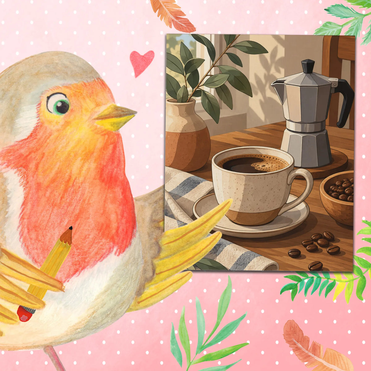 Gemütliches Malen nach Zahlen für Kaffeeliebhaber mit Kaffeetasse
