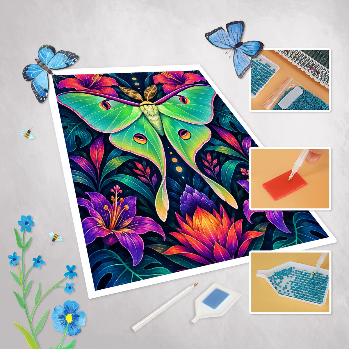 Entspannendes Diamond Painting Neon für Erwachsene mit Nachtfalter