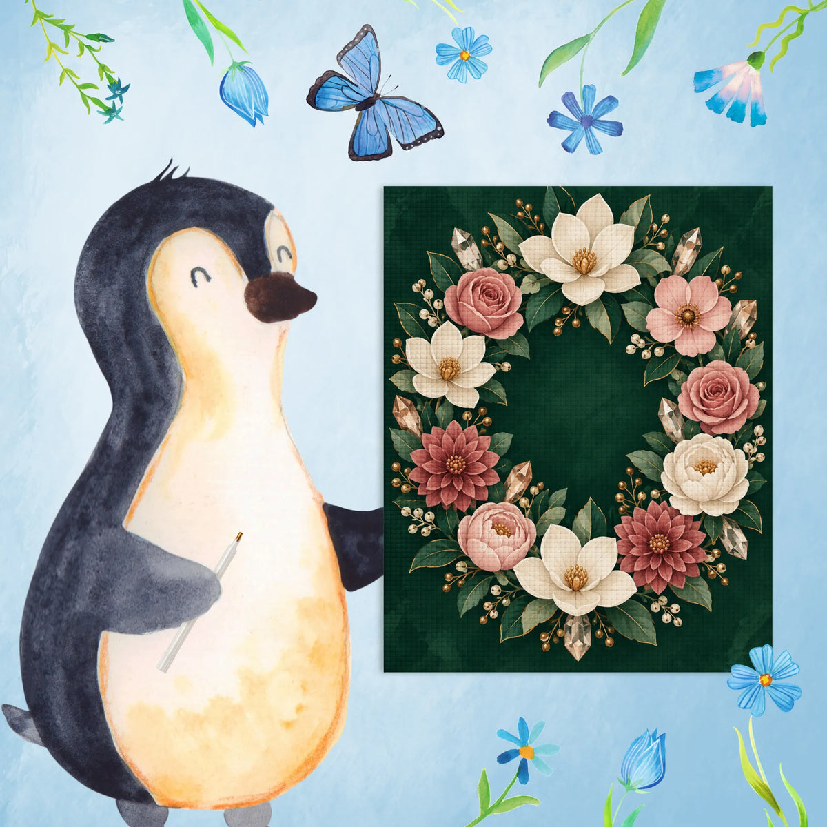 Elegantes Diamond Painting für 10-Jährige mit Blütenkranz