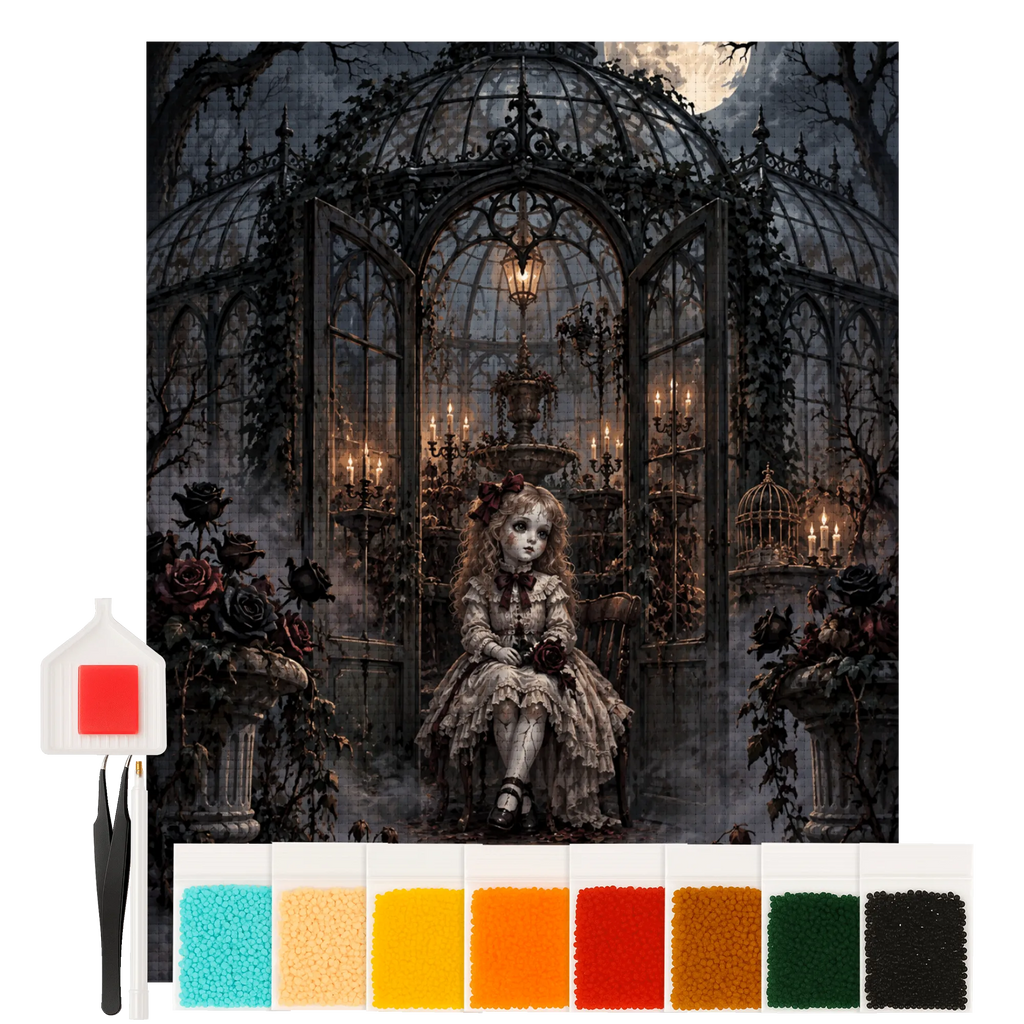 Gruseliges Diamond Painting Horror mit Gewächshaus bei Vollmond|p:2022506|h:b250bed803ab4fd8c14fb4e9b0d9492b