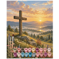 Besinnliches Malen nach Zahlen für Christen mit Holzkreuz