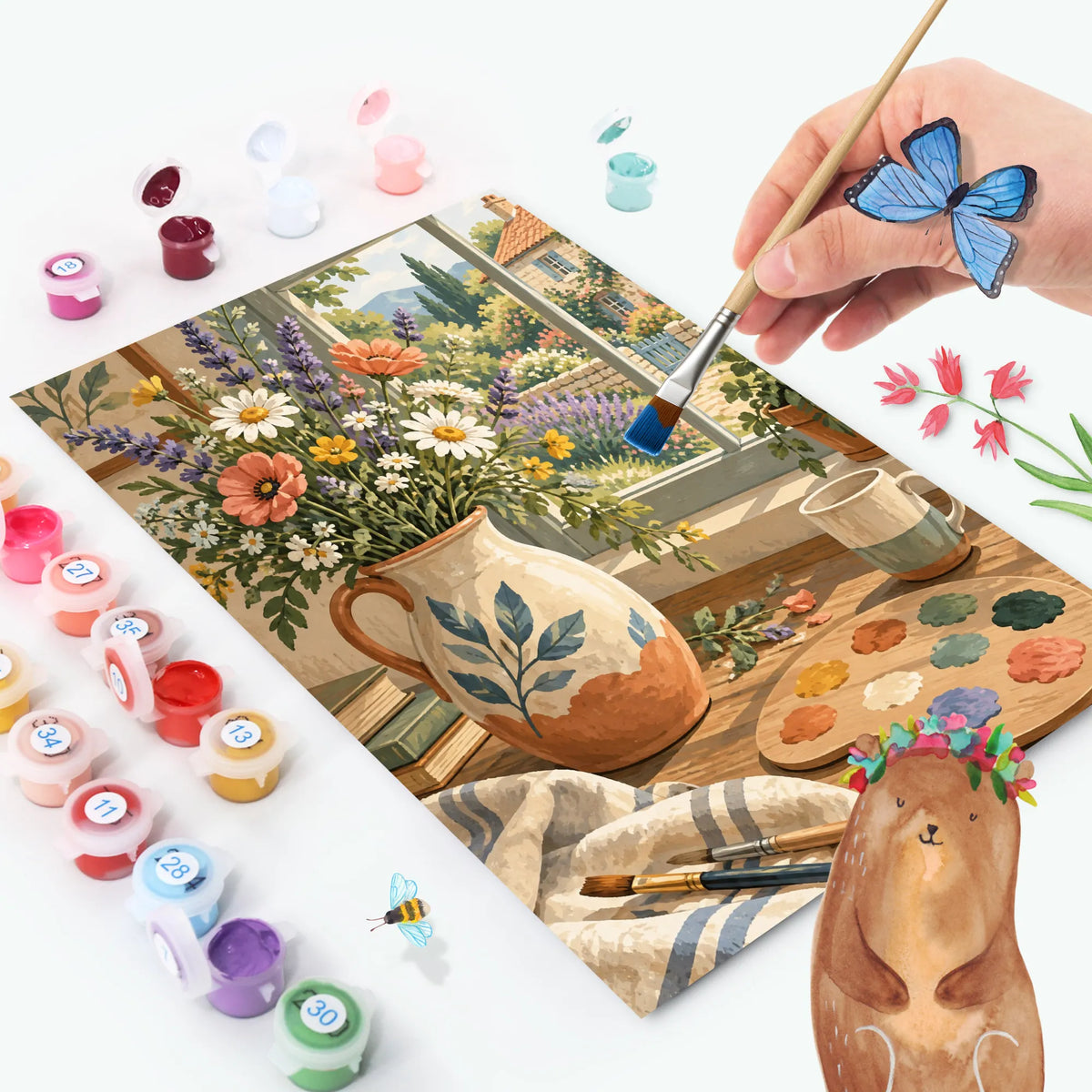 Romantisches DIY Malen nach Zahlen für Liebende mit Wildblumenvase