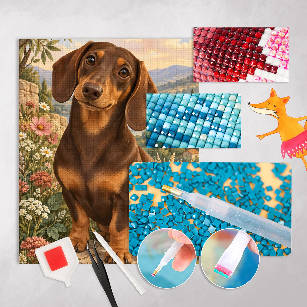 Liebevolles Diamond Painting mit Dackel für Hundeliebhaber