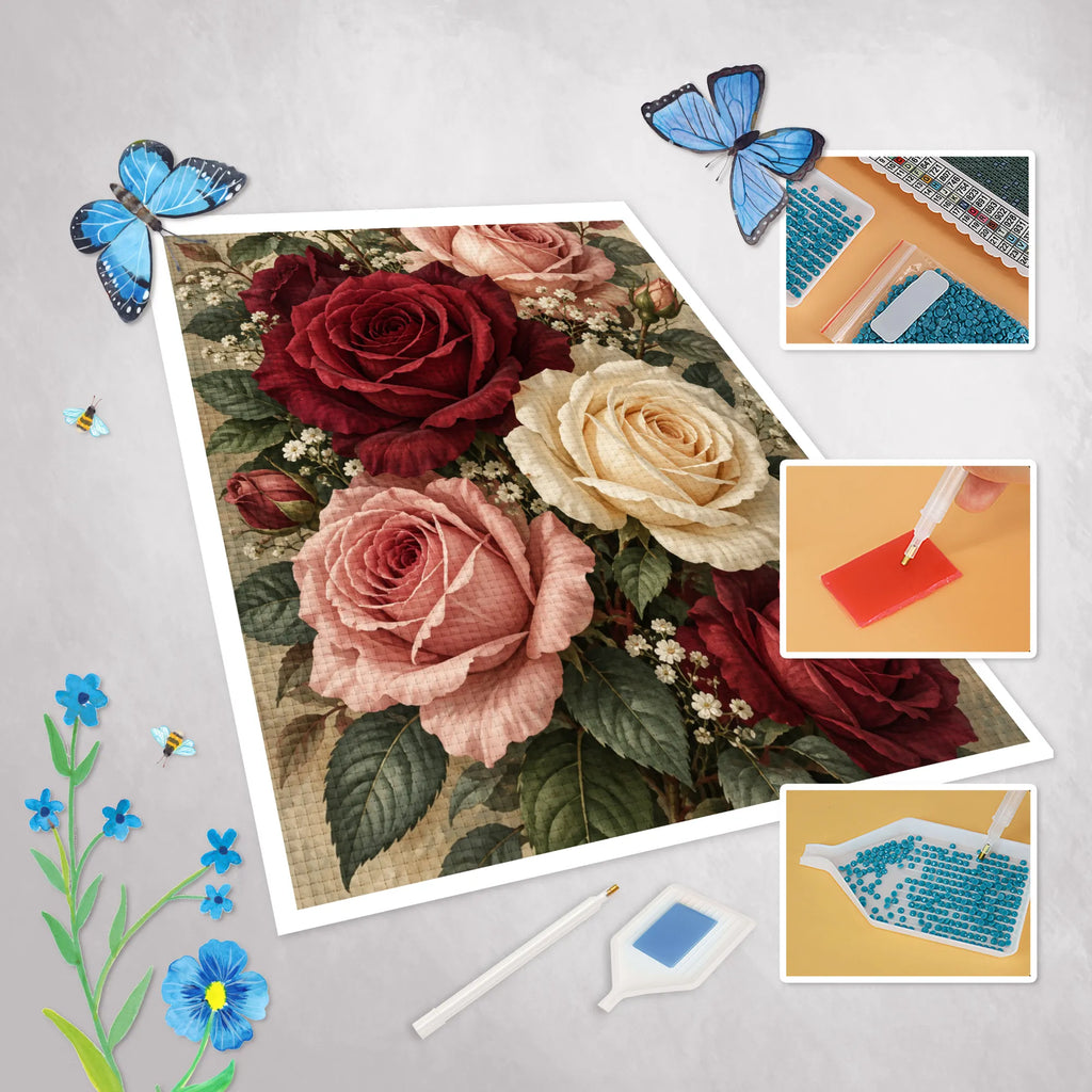 Elegantes Diamond Painting Rosen für Rosenliebhaber mit Burgunderrosen|p:2022577|h:362beb73aa510e130e8b23ab67288365