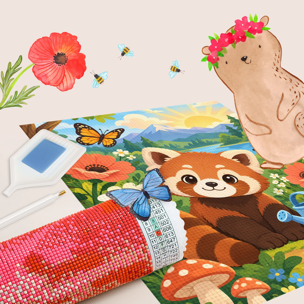 Süßes Diamond Painting für 6-Jährige mit rotem Panda