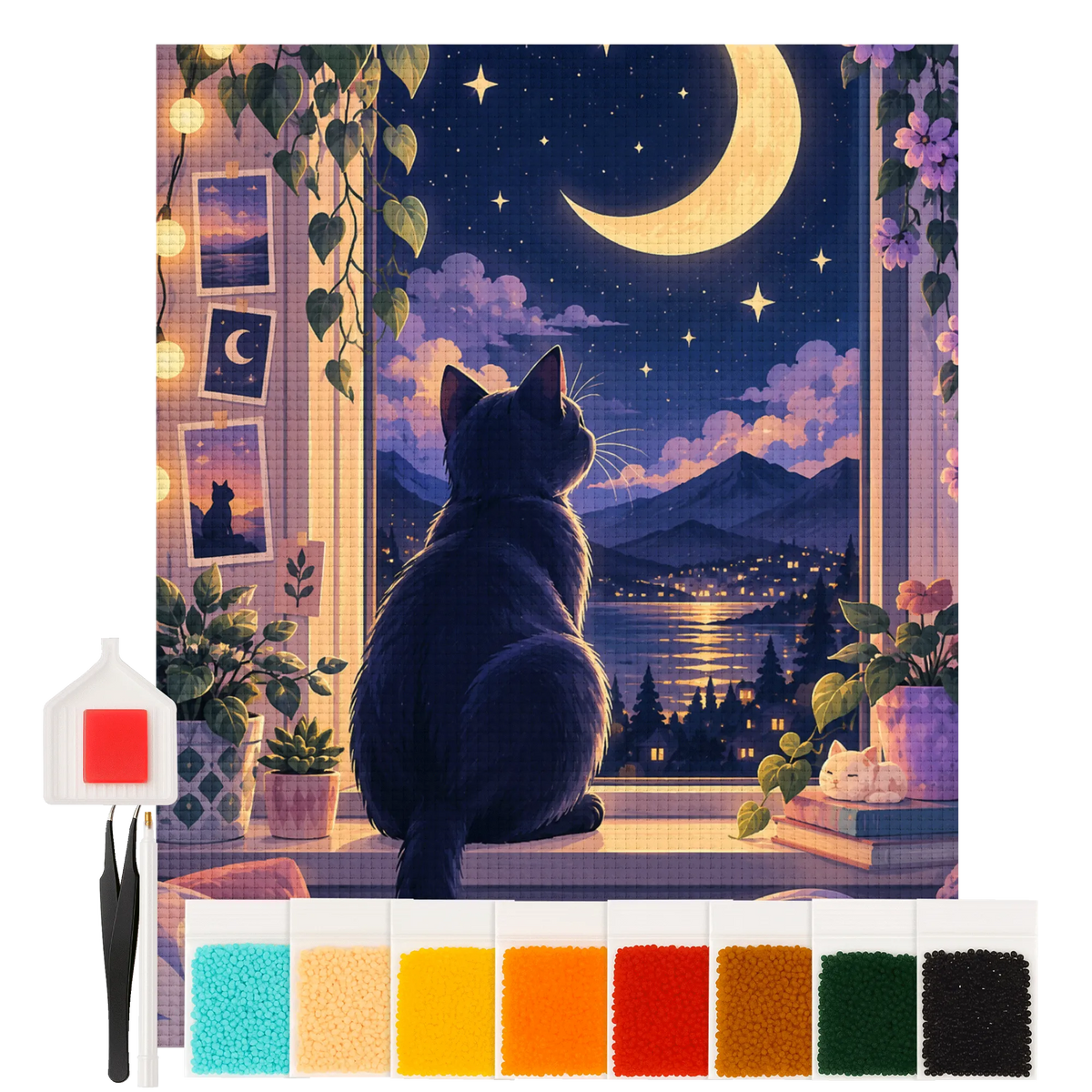 Cooles Diamond Painting für Jugendliche mit Mondkatze