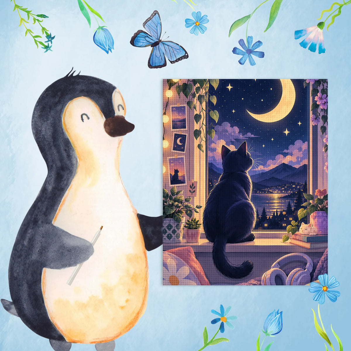 Cooles Diamond Painting für Jugendliche mit Mondkatze