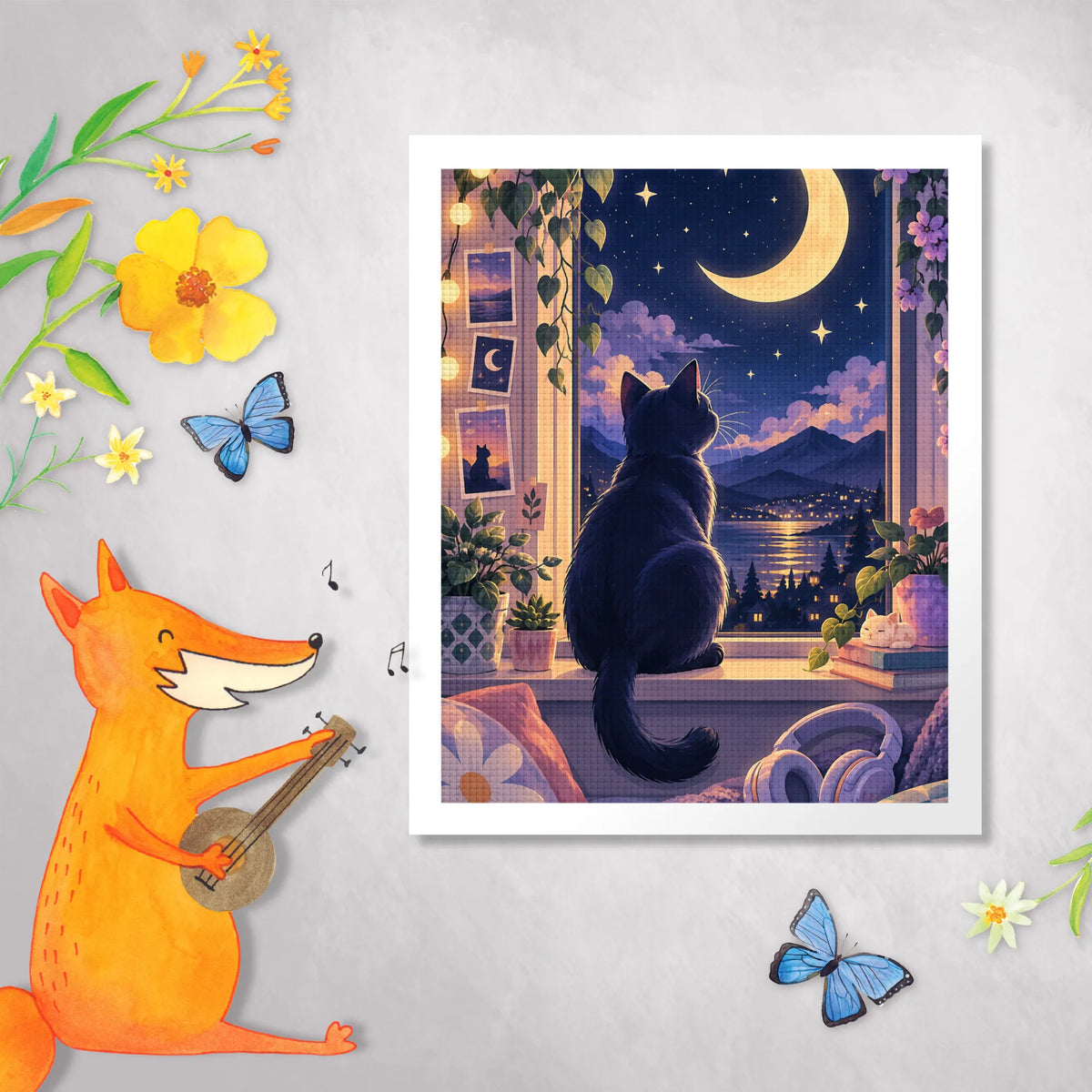 Cooles Diamond Painting für Jugendliche mit Mondkatze