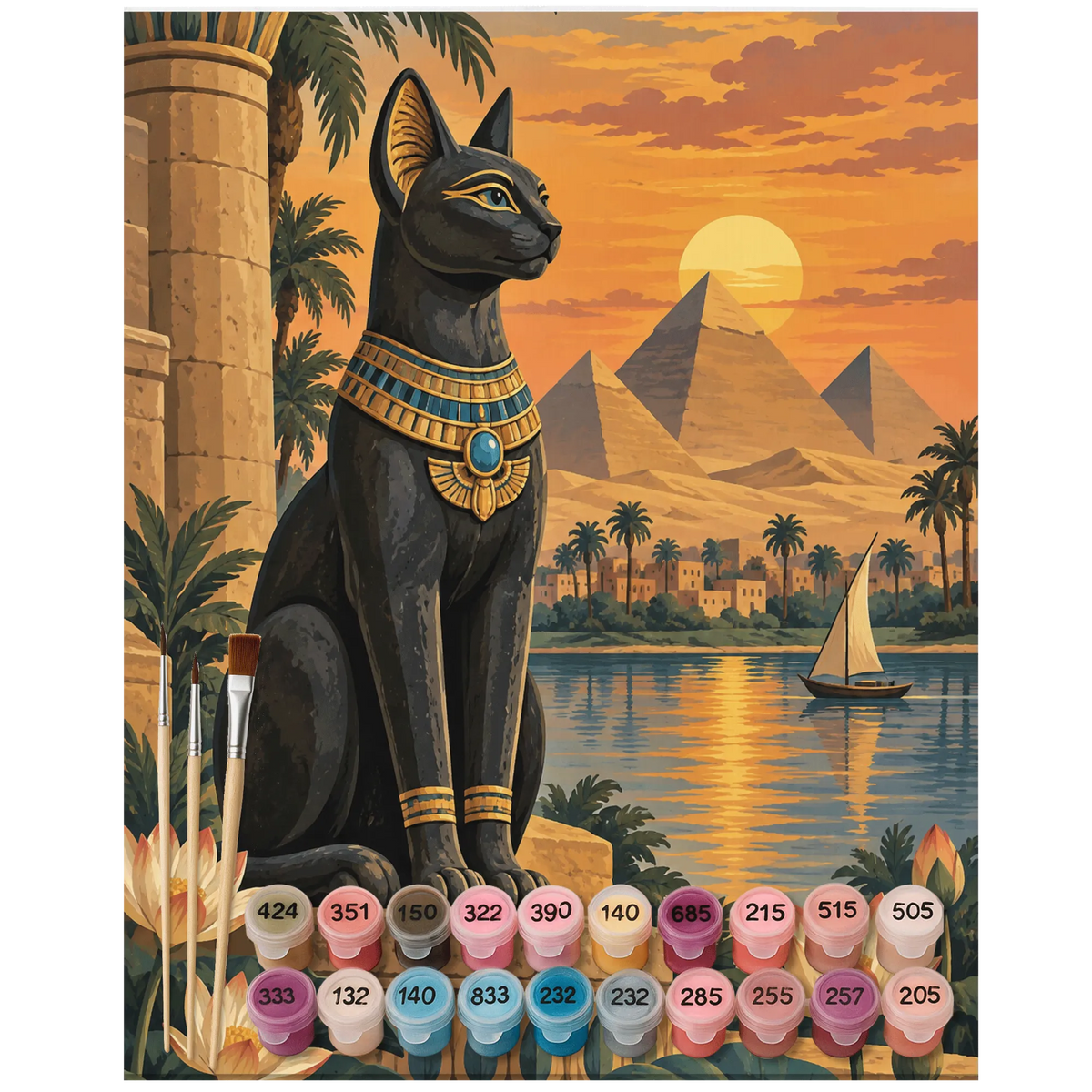 Elegantes Malen nach Zahlen Ägypten für Erwachsene mit Katzenstatue