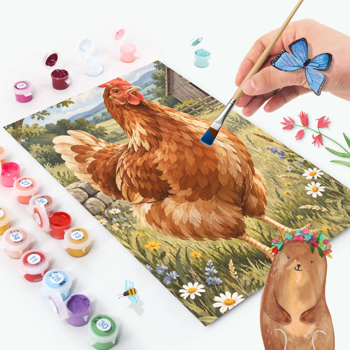 Entspannendes Malen nach Zahlen mit Huhn für Hühnerfans