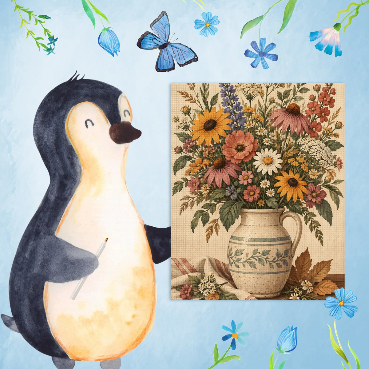 Nostalgisches Vintage Diamond Painting für Blumenfans mit Wildblumenstrauß