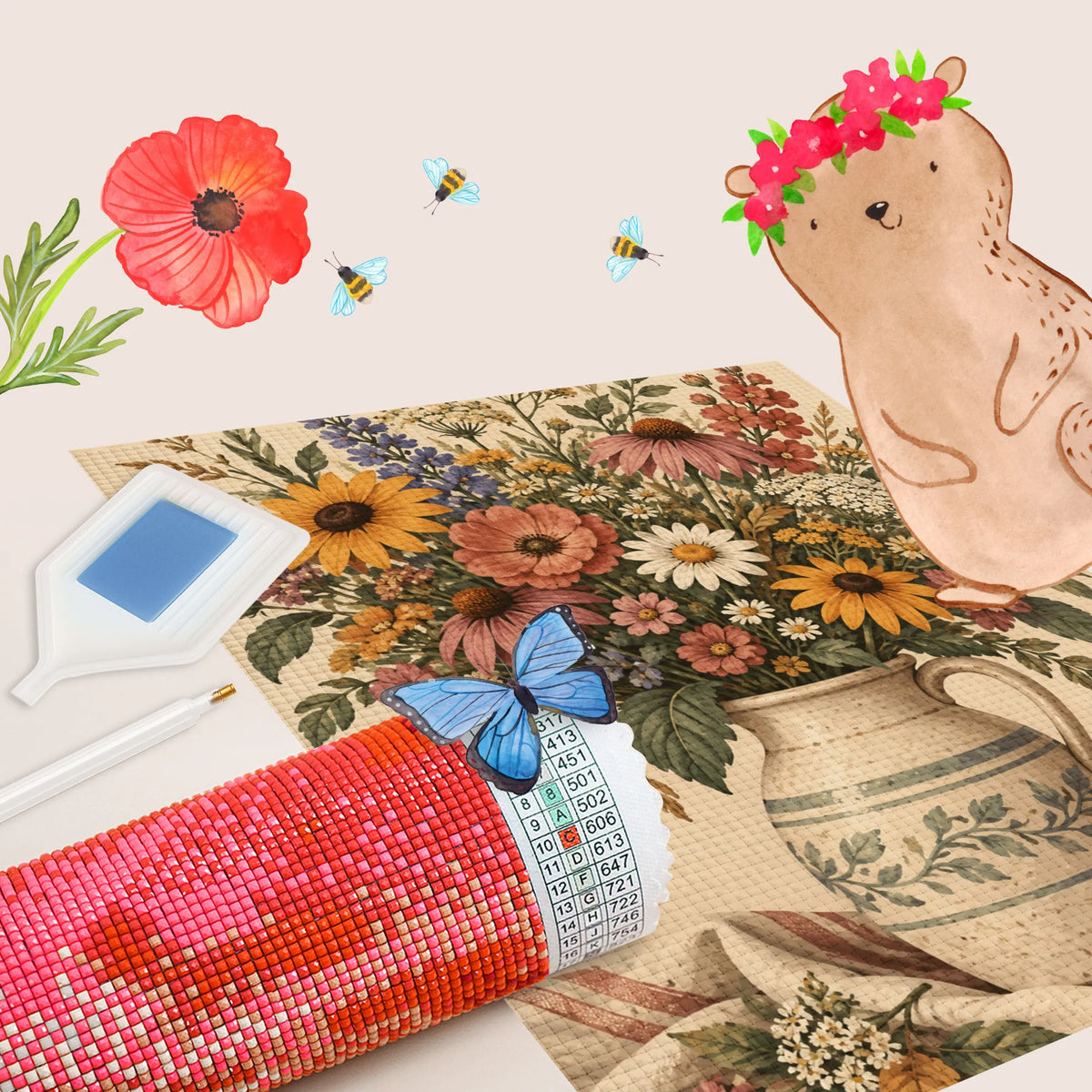 Nostalgisches Vintage Diamond Painting für Blumenfans mit Wildblumenstrauß
