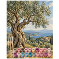 Entspannendes Malen nach Zahlen mit Olivenbaum in mediterraner Landschaft