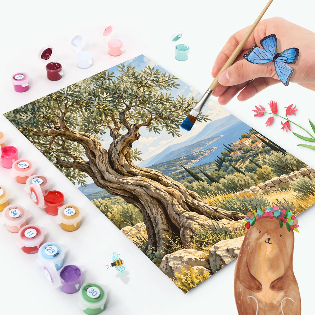 Entspannendes Malen nach Zahlen mit Olivenbaum in mediterraner Landschaft|p:2022677|h:96d107fa73efb941f38e1e2ad93fb100