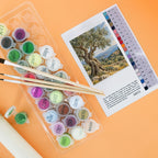 Entspannendes Malen nach Zahlen mit Olivenbaum in mediterraner Landschaft|p:2022677|h:332404d12c43425ef70bcea19db49f68