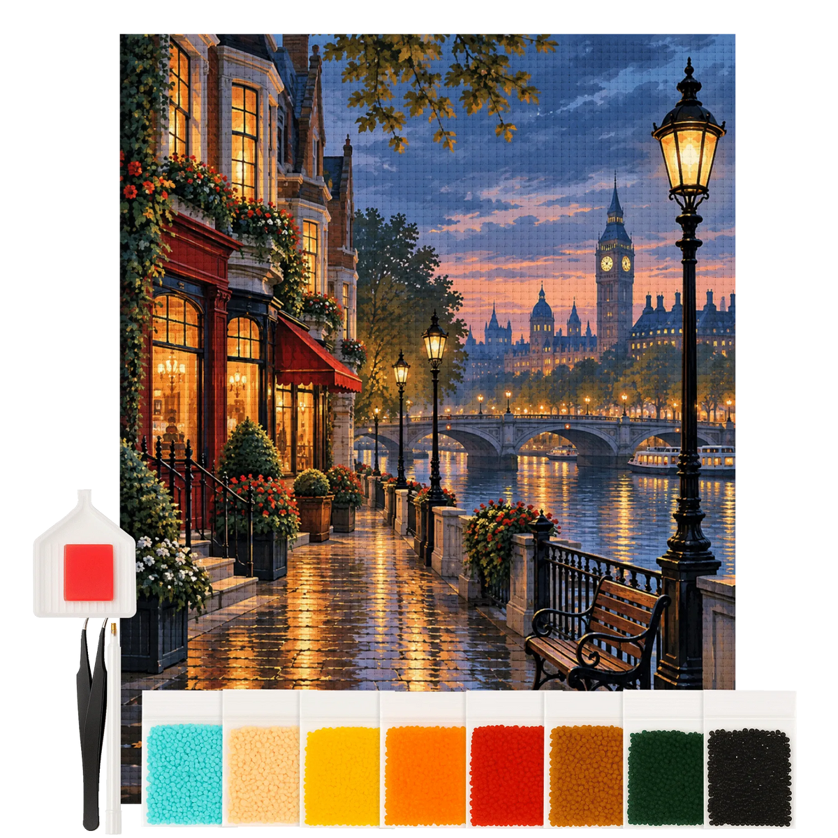 Entspannendes Diamond Painting London für Fans mit Steinbrücke