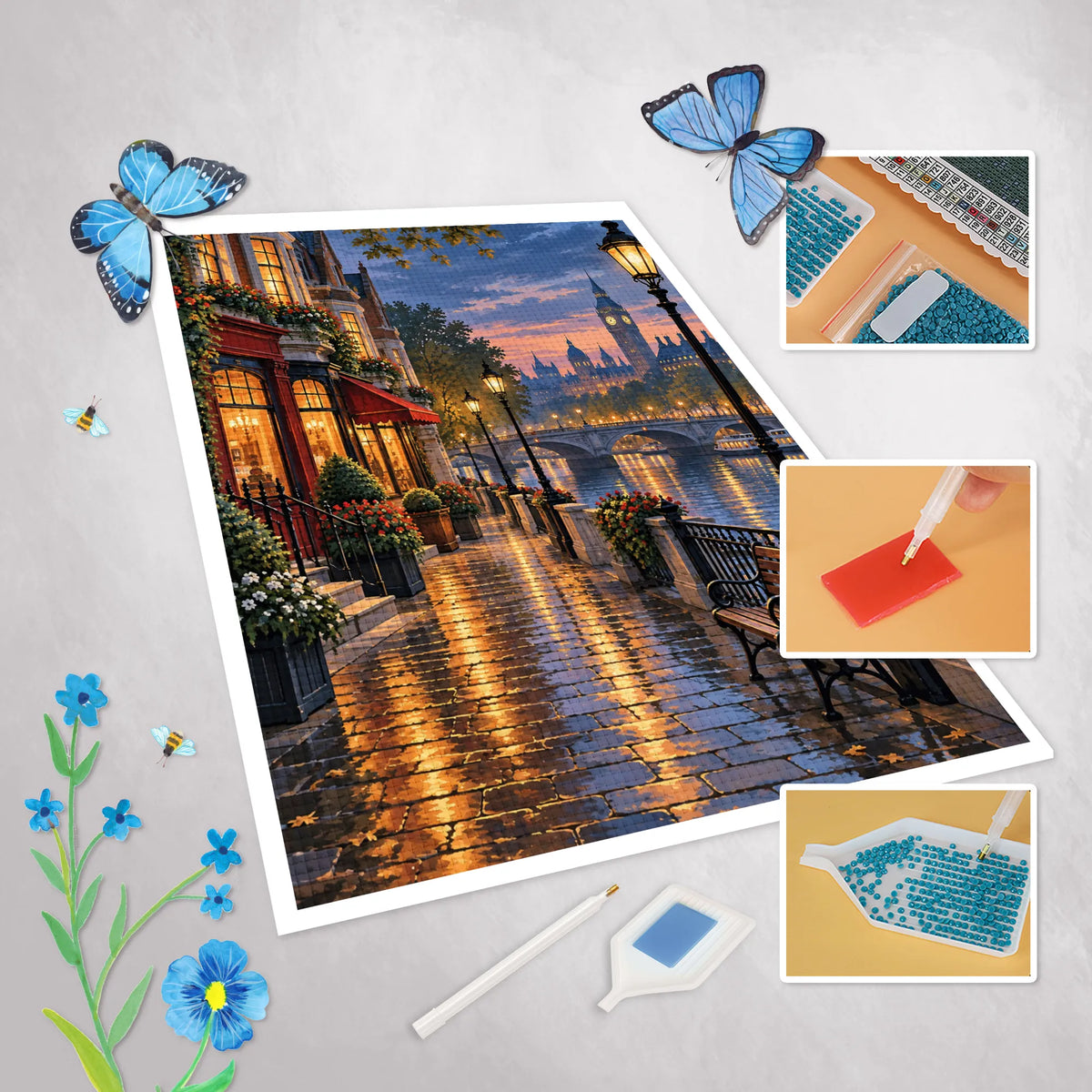 Entspannendes Diamond Painting London für Fans mit Steinbrücke