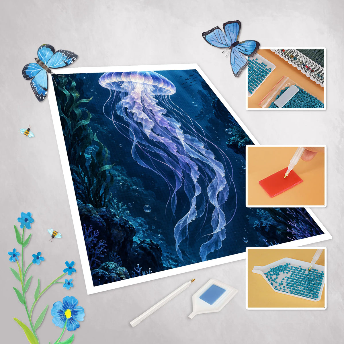 Elegante Diamond Painting Qualle für Fans der Unterwasserwelt