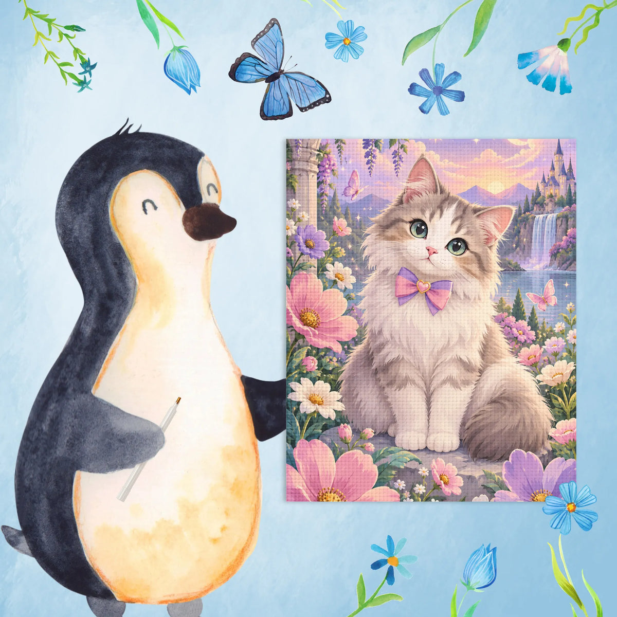 Süßes Diamond Painting für 12-jährige Mädchen mit flauschiger Katze
