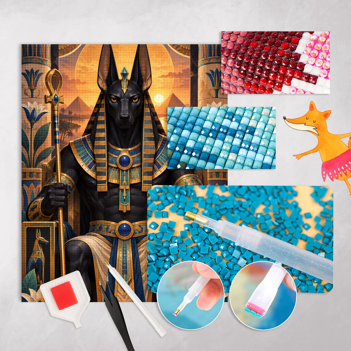 Mystisches Diamond Painting Ägyptische Götter für Fans mit Schakal