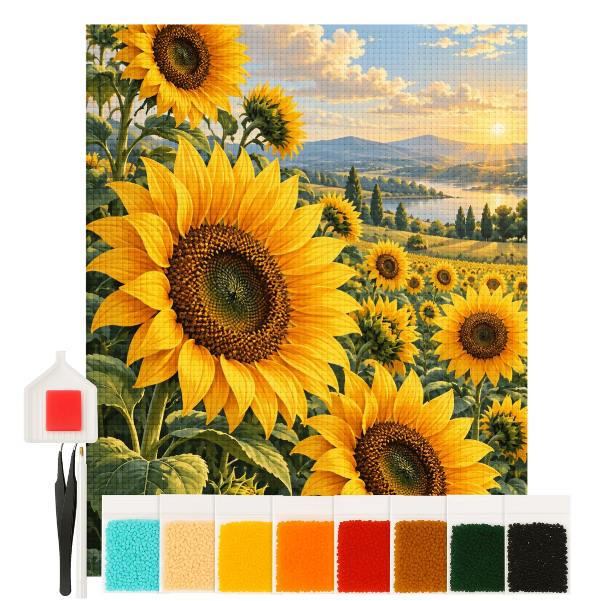 Sonniges Diamond Painting Bild Sonnenblumenfeld für Naturfreunde