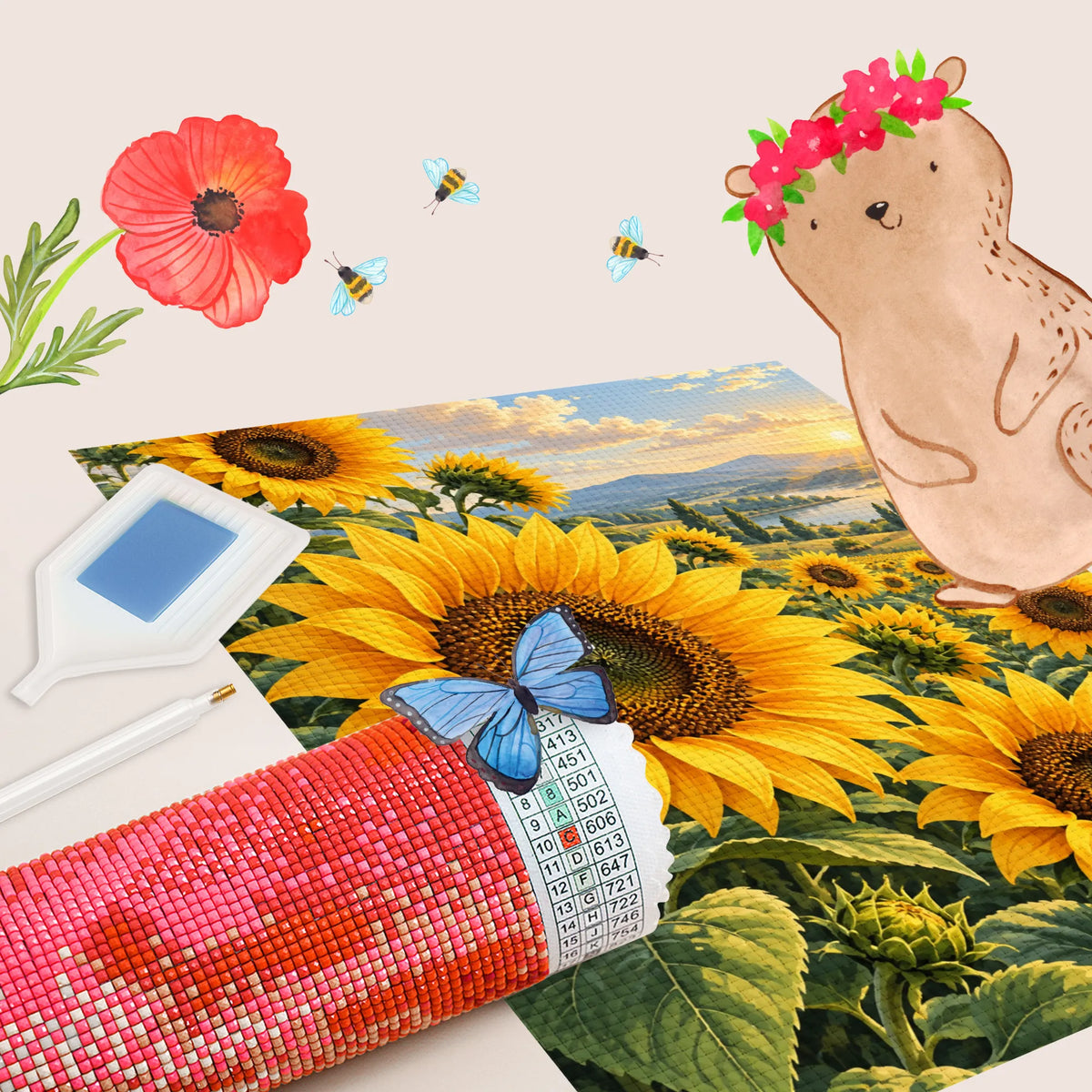 Sonniges Diamond Painting Bild Sonnenblumenfeld für Naturfreunde