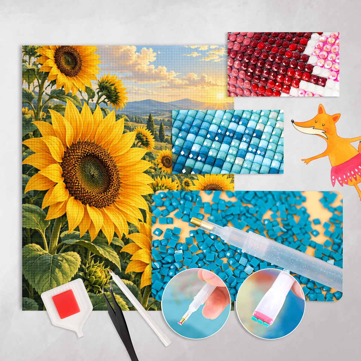 Sonniges Diamond Painting Bild Sonnenblumenfeld für Naturfreunde
