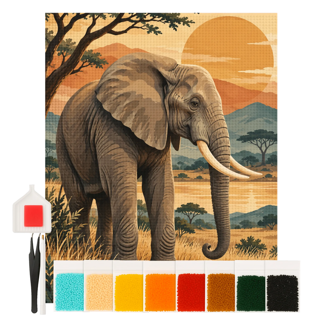 Entspannendes Diamond Painting mit Elefant in Savanne für Tierfreunde|p:2022798|h:32ceeb01dcdff8ac1ee2710fd1f4a7a5