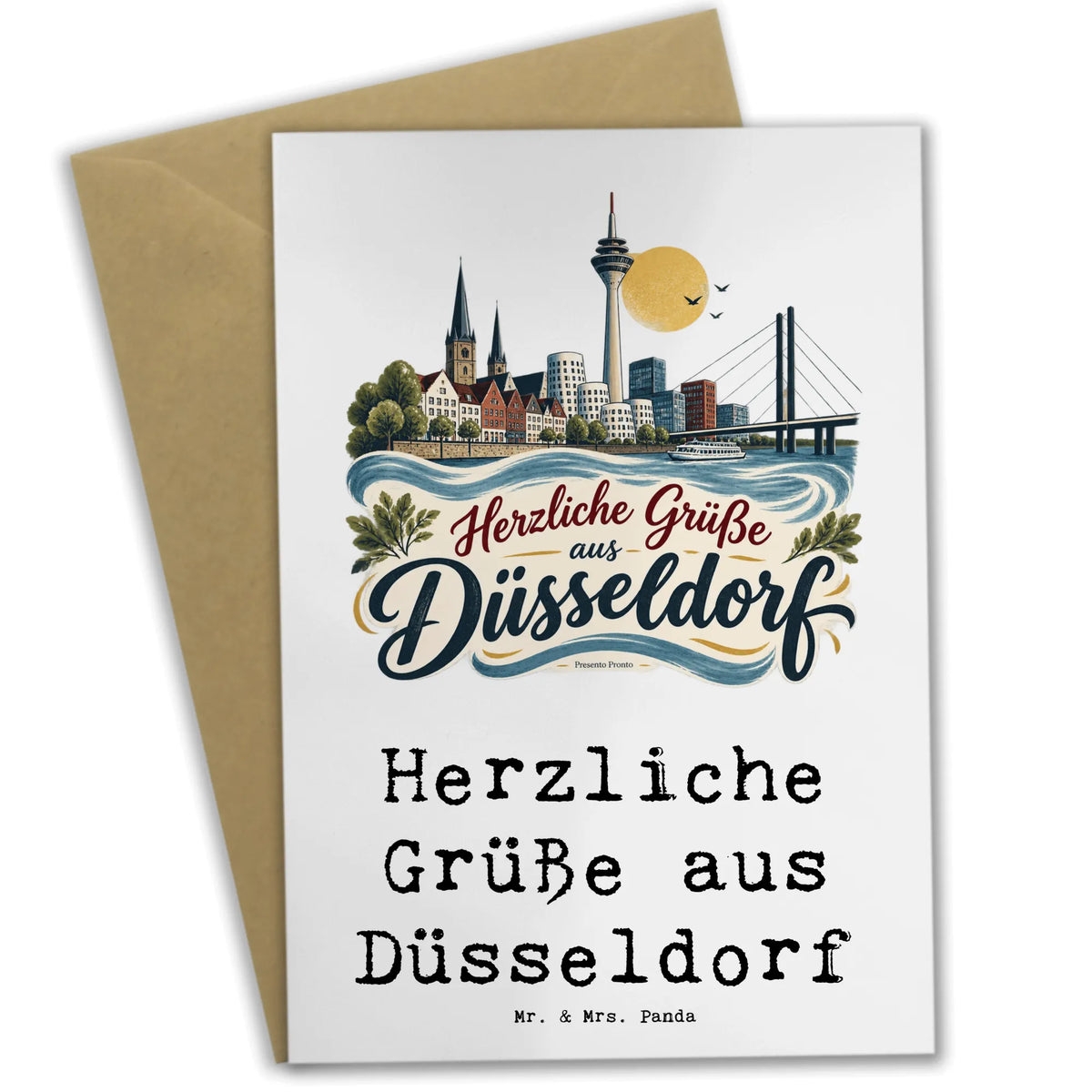 Herzliche Grußkarte aus Düsseldorf für Urlaubsgrüße mit Skyline