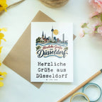 Herzliche Grußkarte aus Düsseldorf für Urlaubsgrüße mit Skyline|p:2022934|h:d0bfbdc5280107bd99e49b05c2ae6021